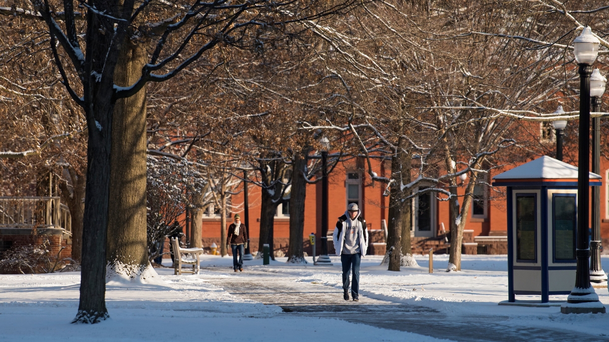 Bucknell Science and Engineering Quad covered in snow.