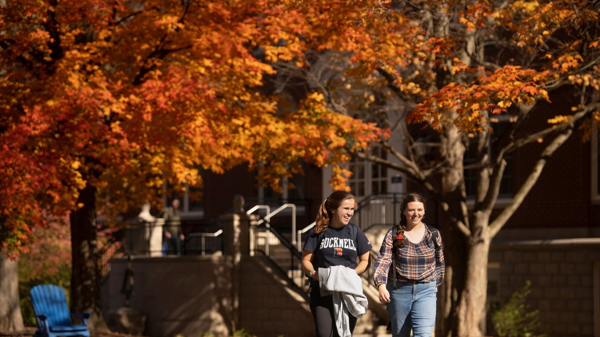 Students walk on the Engineering Quad in the fall.