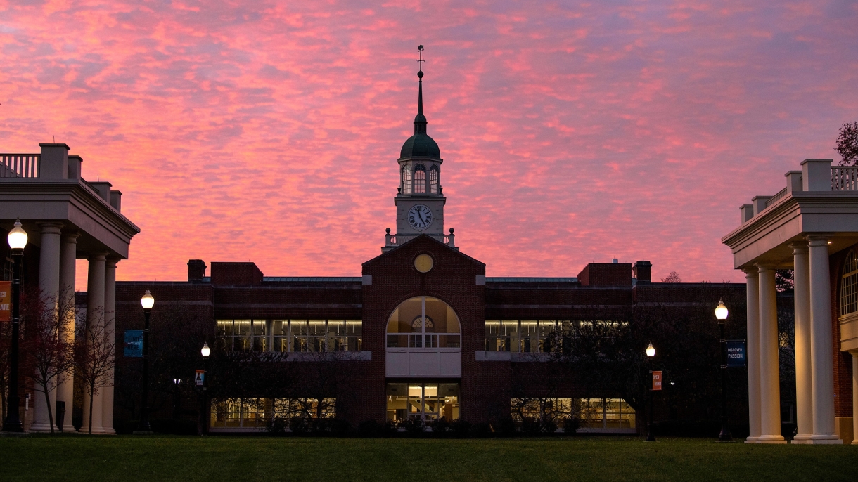 Sunset behind Bertrand Library.