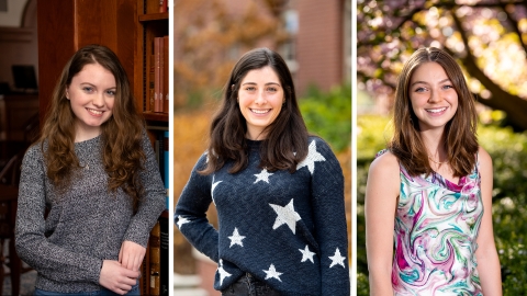 Portraits of students Giuliana Ferrara, Genevieve Block, and Lily Shorney
