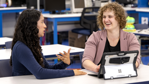 A Bucknell professor and her student having a discussion