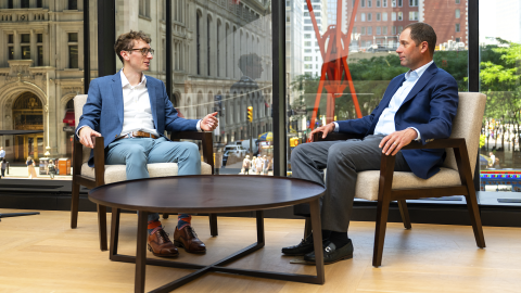 BU Magazine 2026 Winter Feature 3, two men sitting and talking