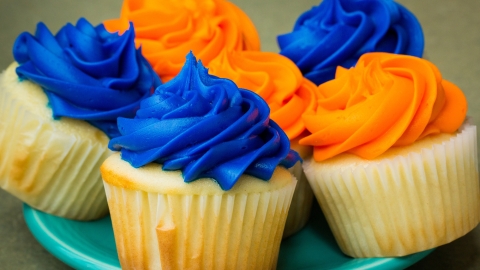 Blue and orange cupcakes