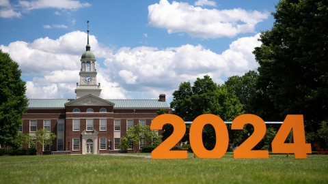 Bertrand Library and 2024 sign on Malesardi Quad