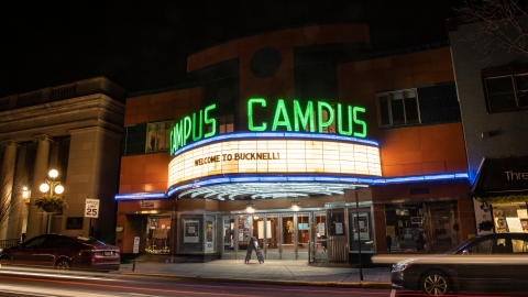 Campus Theatre marquee reads, &quot;Welcome to Bucknell!&quot;