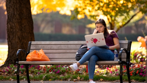 Bucknell Student on Campus in Fall