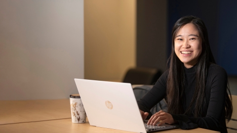 Student using a laptop