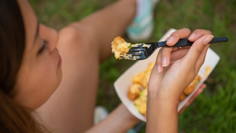 Student eating food