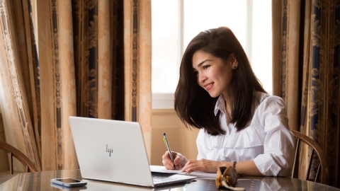 Student studying in library