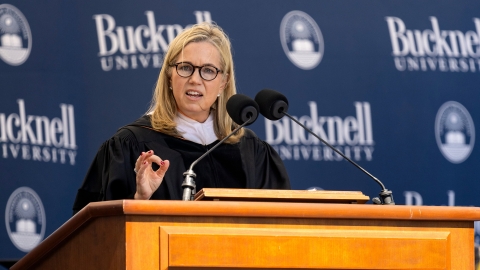 Jessica Livingston ’93 speaks at Bucknell's 175th Commencement ceremony.