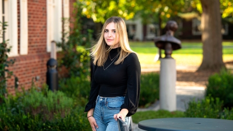 Sarah Haber stands outside on Bucknell&#039;s campus