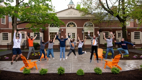 Students jump at new Swartz patio.