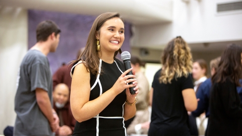 Mackenzie Gross talks after the play