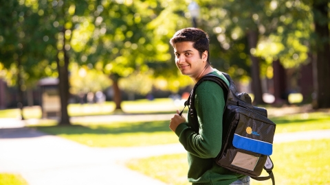 Shehryar Asif with his backpack.