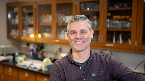 Mark Haussmann in his Bucknell biology lab