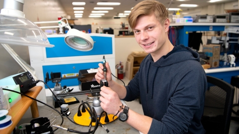 Jack Casturo '24 works in electrical enginering lab