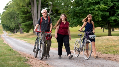 Bud Hiller, Jamie Piperberg and Claire Campbell walk the new Bucknell path