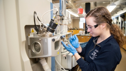 Student working in a science lab