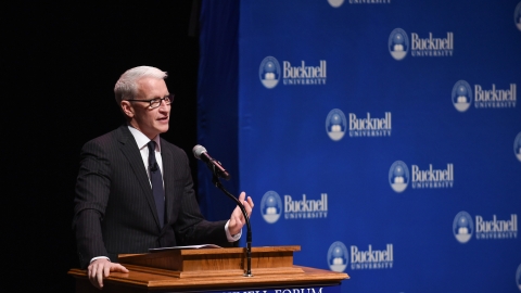 Anderson Cooper speaking at Bucknell University's Weis Center for the Performing Arts
