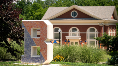 The Bucknell B statue at MacDonald Commons