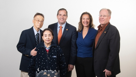 From left, Jai Kim, Yung Kim, Bill Krokowski ’84, Christina Ertel P&#039;10 and Dan Ertel ’84, P’10