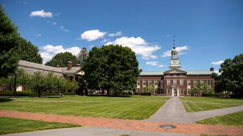 View of Bertrand Library from Malesardi Quad