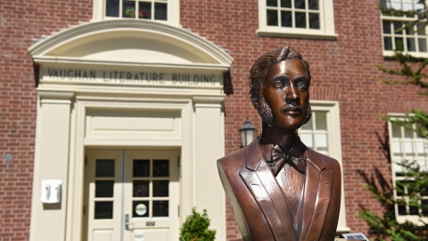Bust outside of Vaughn Literature Building