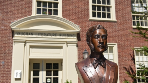 Bust outside of Vaughn Literature Building