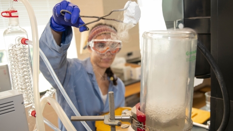 Student experimenting with dry ice