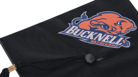 Bucknell graduation cap with Bison logo