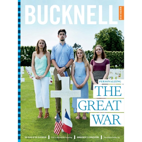 Bucknell Magazine Winter 2018 Cover of students at WW1 Grave