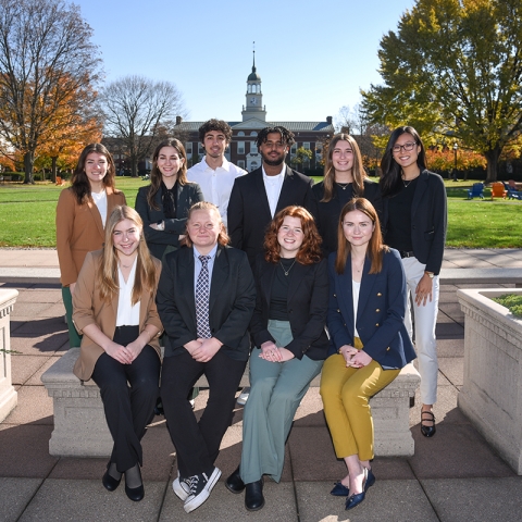 Executive Interns in front of Bertrand Library