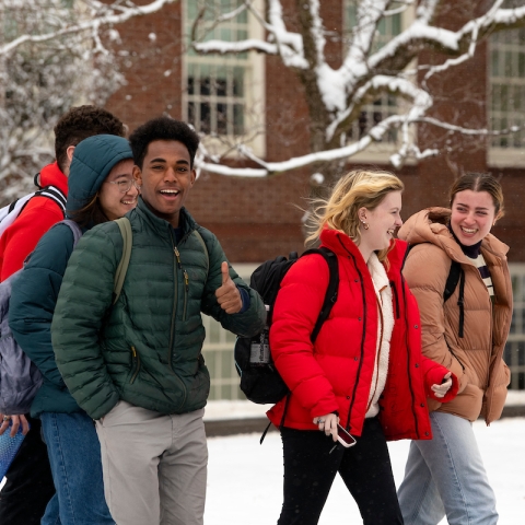 Students walking in the snow.