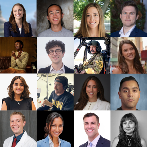 Sixteen alumni headshots are featured in a square collage. Each headshot shows a smiling young professional who earned a 30 Under 30 Award in 2025.