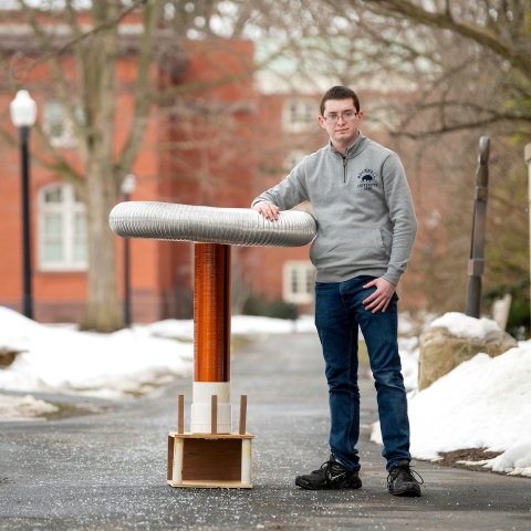 Student David Berry &#039;24 with his Tesla coil