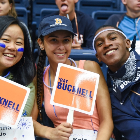 Students with Bucknell orange and blue