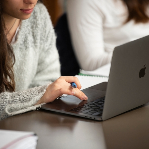 Student working on laptop