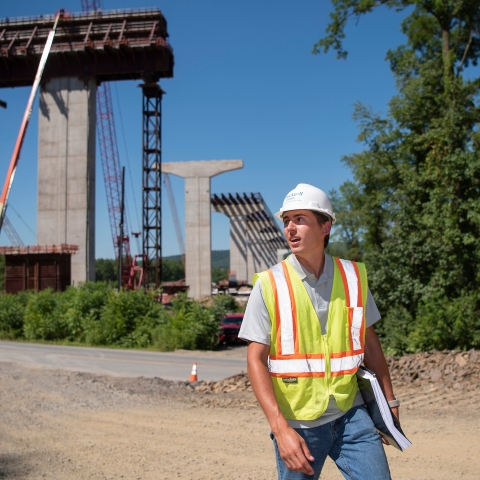 Student at construction site