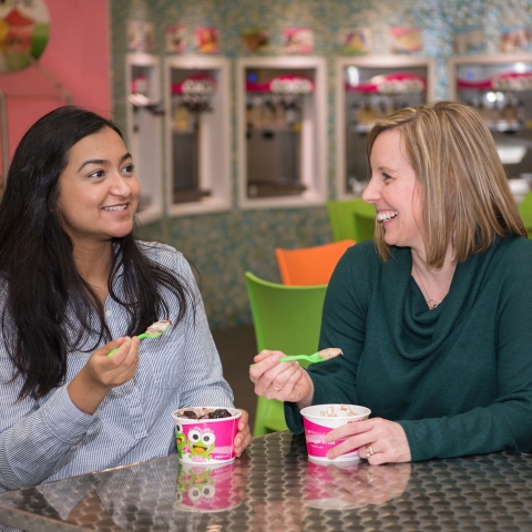 GenFirst mentor and student eating frozen yogurt