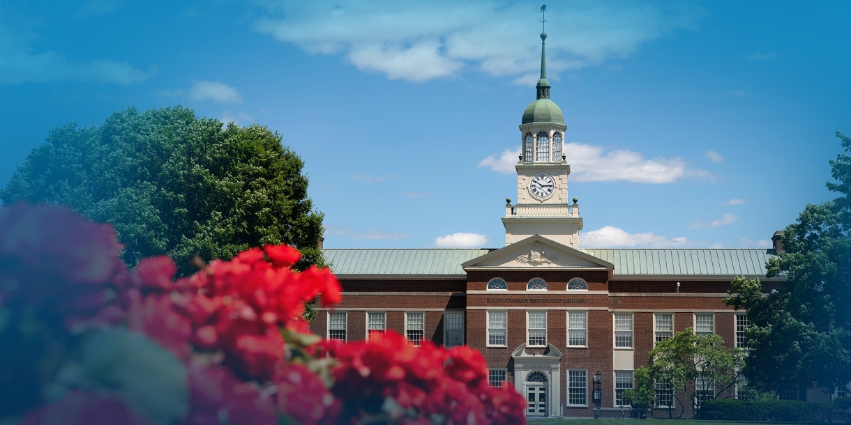 Exterior of Bertrand Library in the summer