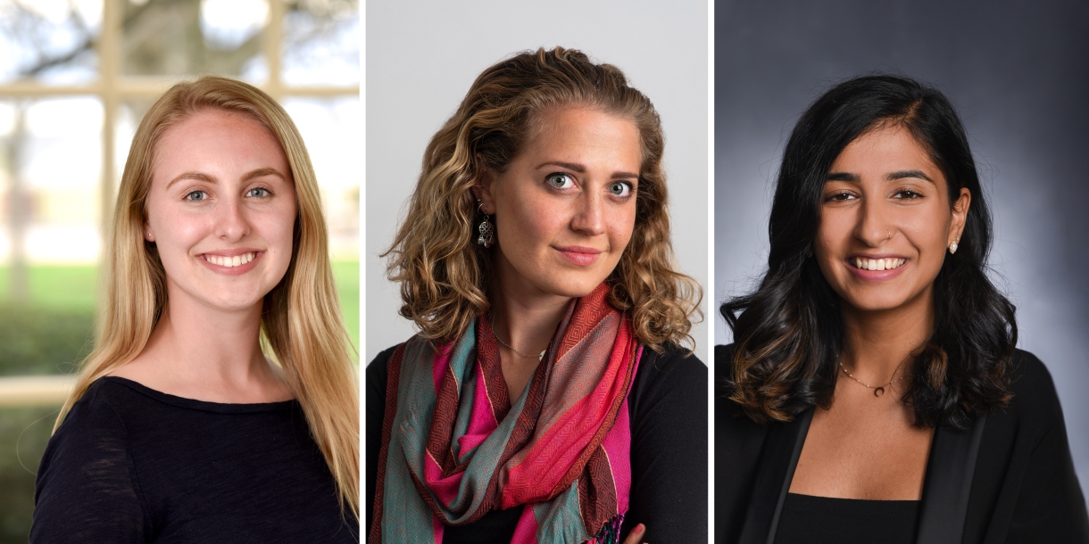 Portraits of Julia Stevens '20, Maren Burling '19 and Soni Madnani '20