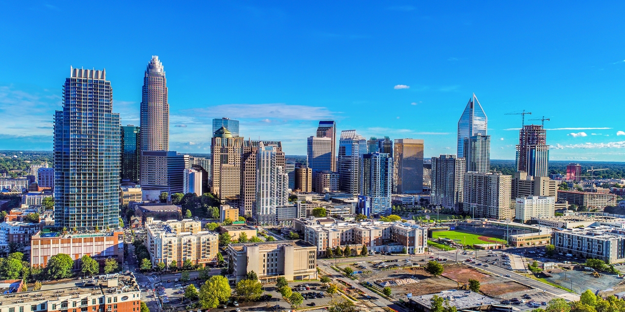 Aerial view of Charlotte, NC skyline.