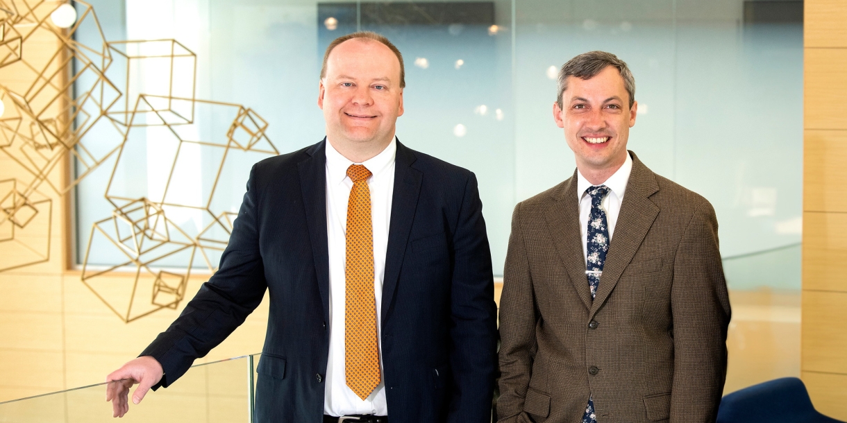 Portrait of professors Joe Wilck and Daniel Street in Holmes Hall