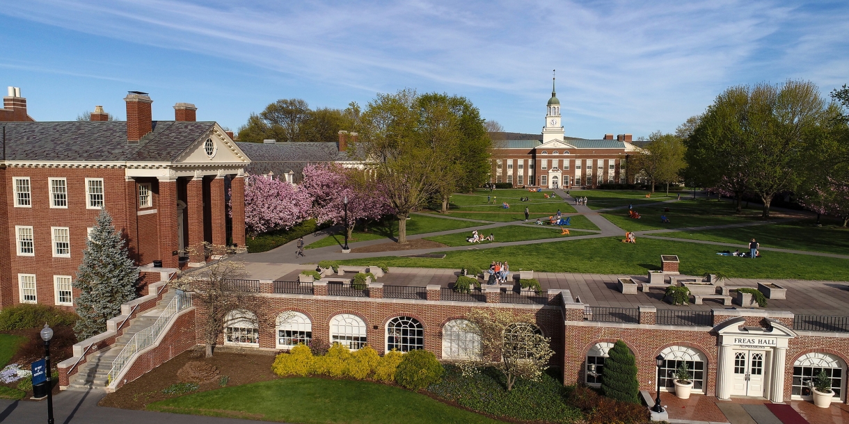 An aerial view of Malesardi Quad on the Bucknell University campus