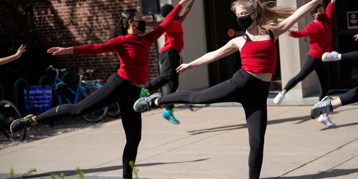 Students dance outside of the Elaine Langone Center