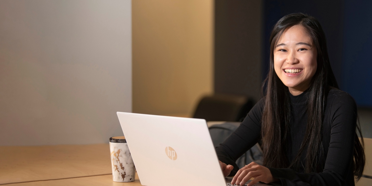 Student using a laptop