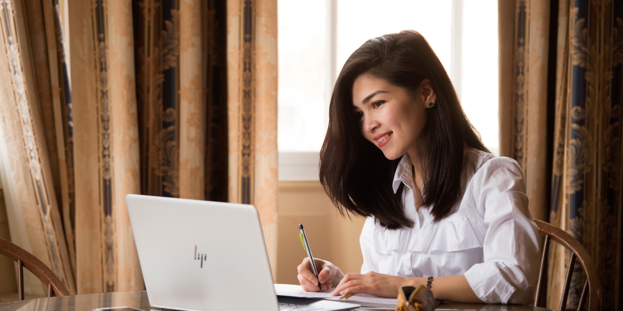 Student studying in library