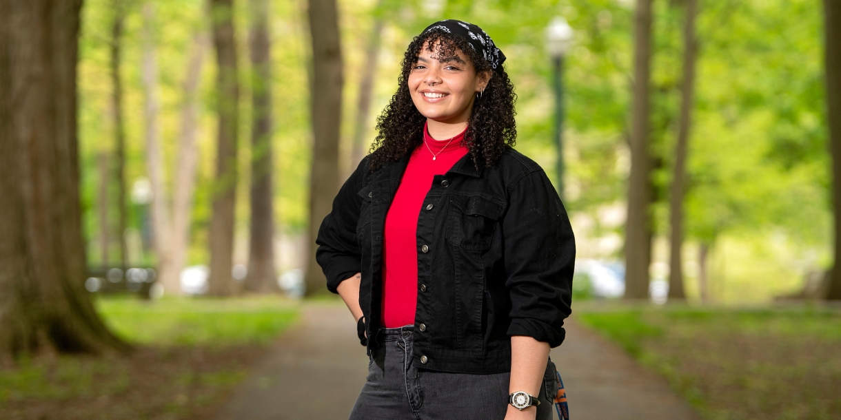 Aries Contreras '22 stands in the Grove