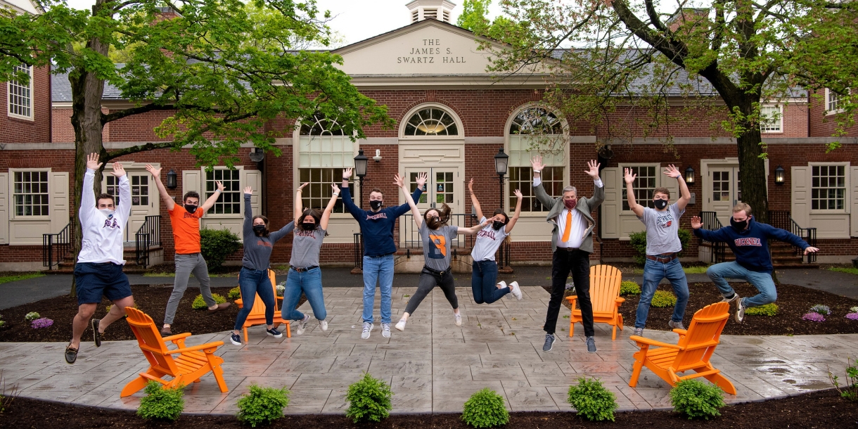 Students jump at new Swartz patio.