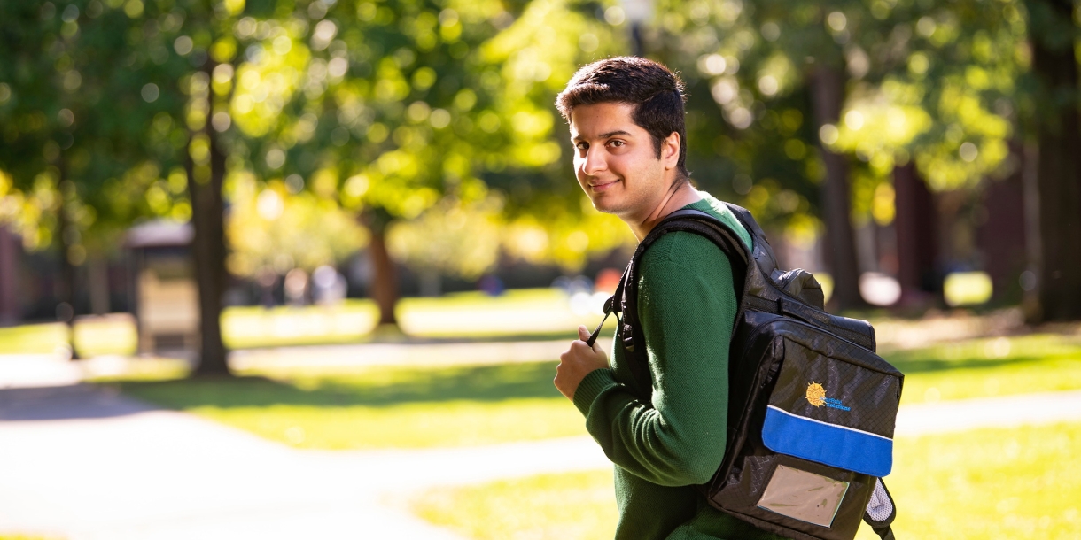 Shehryar Asif with his backpack.